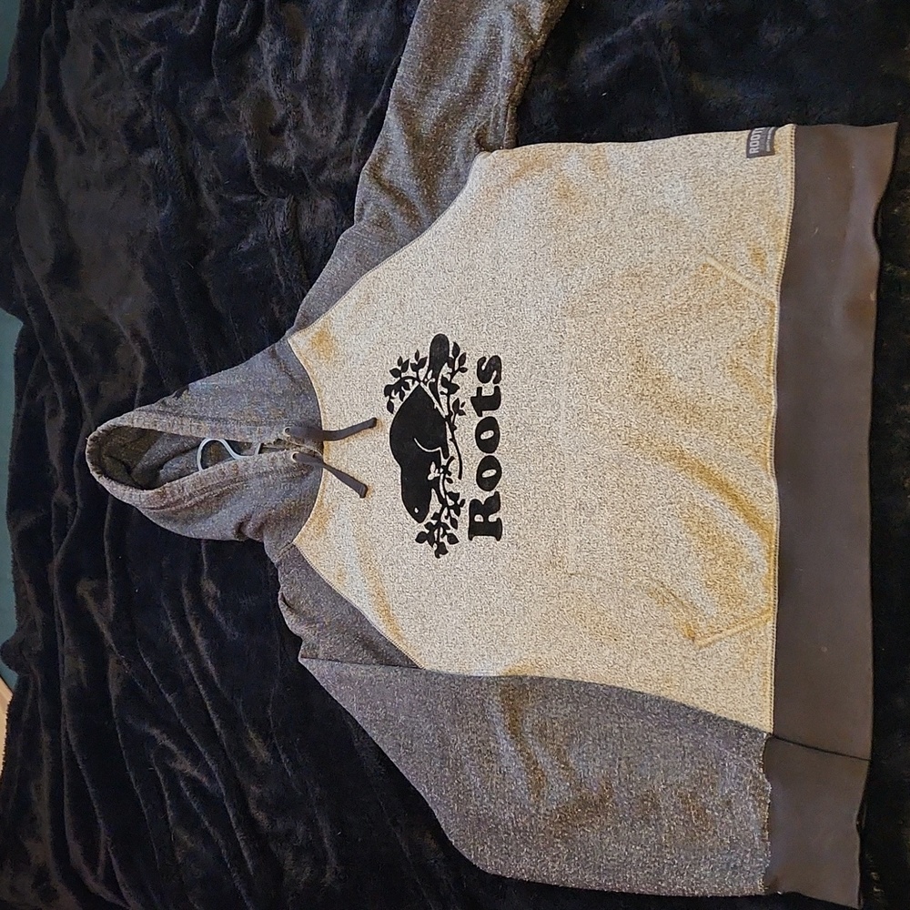 Roots Canada Salt And Pepper Pull Over Hoodie Sweater Gray And Black